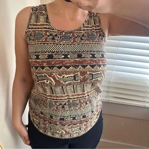 Vintage 90's Tribal Boho Geometric Graphic Neutral Browns Turtle Lizard Fish